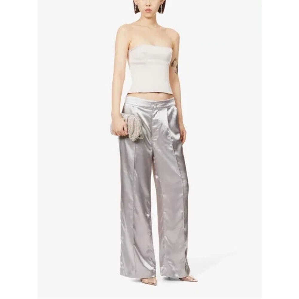 House of CB Women’s XS Alivia Pants Silver Satin Trousers New